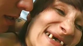 Huckleberry whore sucks on a fat cock and gets fucked from behind on couch