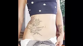 Hot Petite trying his new shorts on step brother bedroom