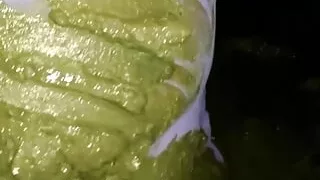 Mud play. In my purple nylon pantyhose and leotard.