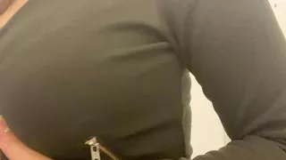 Hotwife - touching my big tits at work