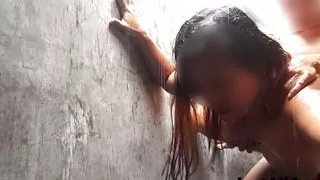 Hot pinay milf fucking his step-brother on rainy day, outdoor sex