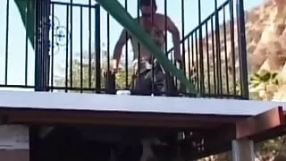 A bunch of guys spot a babe sunbathing in the nude and give her bukkake