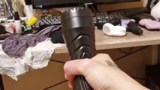 Young guy masturbating with fleshlight