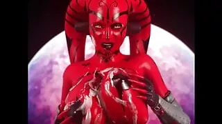 Sexy Red Alien Chick Gets Cum All Over Her Huge Tits in a Titjob