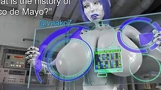 Sexy Android Lady Presses Her Big Tits Against a Glass Control Panel While Explaining Cinco de Mayo