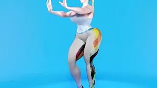 Chun Li's Huge Tits Nearly Fall Out of Her Tank Top While She Does Aerobics