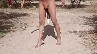 delicious Trans slut naked in public with slut plug and very hot high heels