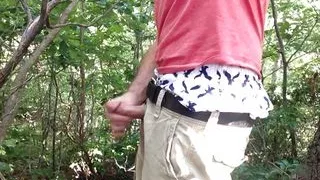 Jerking off in the woods, showing a little sagging in my favorite American Eagle AE boxers. Long edge session. Verbal