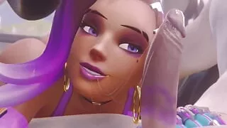 Sombra Gets Her Purple Lipstick All Over His Big Cock While He's Driving