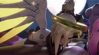 Widowmaker Helps Mercy Take Talon's Huge Cock Down Her Throat