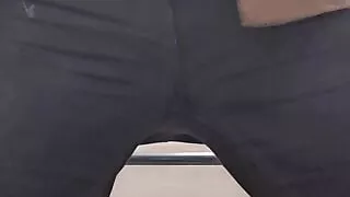 Shooting big ropes of cum in a public toilet