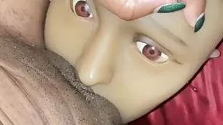 Horny Ebony milf grinds fat throbbing clit on sex doll face (full video on onlyfans Thecakefreak)