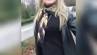 Sissy shows his cock and his plugged ass in public