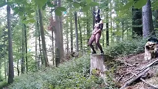 With a bunny mask and a dog collar around my neck