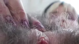 Super Hairy All Over Girl Plays with Pussy