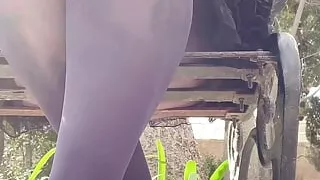 Sensual Garden Tease: No Panties, Just Pantyhose