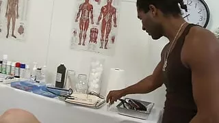 Female doctor makes a black guy feel better by fucking him