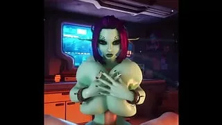 Horny Aliengirl Pleases Huge Dong With Her Boobjob