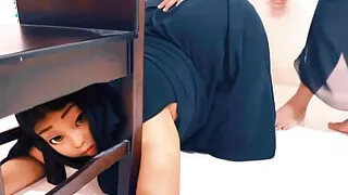 Saudi Arabia's beautiful BBW hot stepsis own desire gets stuck under chair to get fucks from stepbro - he fucks her big ass & Cu