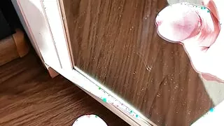Cumming on a mirror on a sunny day POV
