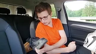In the car played with shoes and my cock