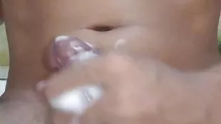 Masturbation in the toilet with body soap