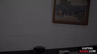 Lezdom office MILF fills babes ass with water after gaping