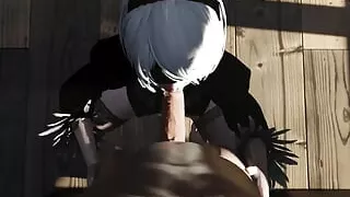 2B Achieves Her Objective By Gobbling Up a Big Cock and Getting Cum in Her Mouth