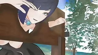 Yelan Gets Stuck in a Pillory and Gets Fingered by a Hilichurl