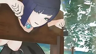 A Hilichurl Stumbles Upon Yelan Trapped in a Pillory With Her Tits Out and Plays With Her Wet Pussy