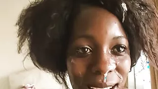 Black Beauty Facial Cumshot After Rough Anal Casting by White Agent