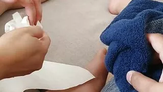 Step mom handjob step son dick and make him cum in tissue after 10 seconds