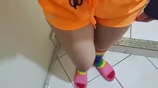 Friend From the Building Loses Bet and Gives Blowjob on Stairs