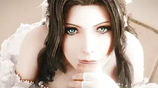 Aerith Shows Off Her Pretty Eyes While Sucking the Tip of a Huge Cock
