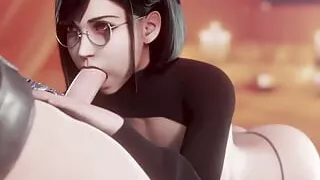 Tifa With Glasses on Passionately Takes a Big Cock in Her Mouth