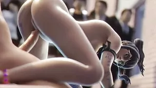 Naked Crystal from Fortnite Sits Her Pretty Ass Down on a Big Cock in Public