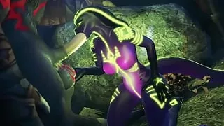 Qhala Glows While While She Takes a Huge Monster Cock Down Her Throat