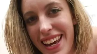 Amazing brunette gets fingered and gives nice head