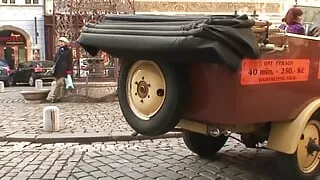 Horny dude picks up redhead granny for play