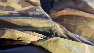 Army specialist jerks off in his uniform wearing a jock and wrestling singlet under the uniform