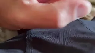 Soldier jerking off his cock through a hole in his ocps