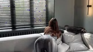 tied up girl in a cute robe doing very adult things while masturbating and fucking herself