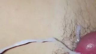 Fuck my wife hairy pussy POV and cum all over her pussy hair in slowmotion