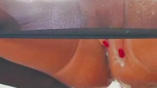 hard squirt in pantyhose in the office