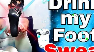 Drink my Foot Sweat! Latex Socks Feet Slave after Sweaty Workout Real Femdom Couple BDSM Homemade