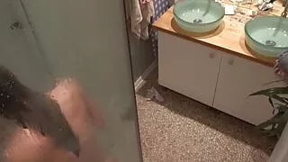 Filming my busty exgirlfriend shaving her pussy during shower