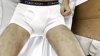 Wanking and cumming wearing white briefs