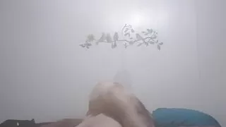 Fat guy with a glass dildo again