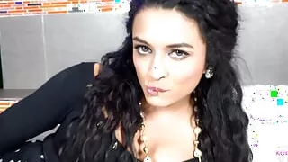 Sexy black heels on a long leg trans girl with small tits and very big cock that she gets hard to wank for you to watch her