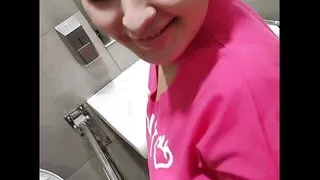 A young girl sucks a stranger's cock and swallows sperm in exchange for coffee in a toilet in a shopping mall